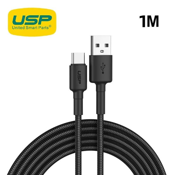USP BoostUp Braided USB-C to USB-A Cable (1M) Black -3A, Fast Charge, Samsung Galaxy,Apple iPhone,iPad,MacBook,Google,OPPO,Nokia, 2 Years Warranty - Leader Electronics