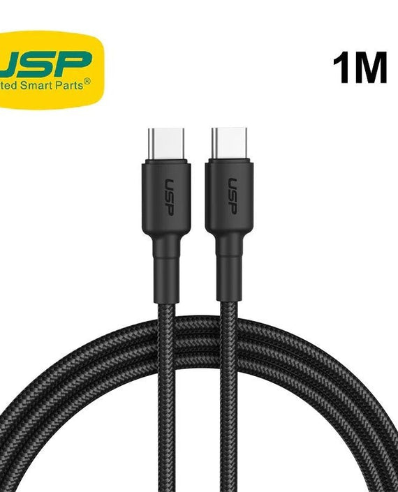 USP BoostUp Braided USB-C to USB-C Cable (1M) Black -3A Fast & Safe Charge,Strong & Durable,Samsung Galaxy,Apple iPhone,iPad,MacBook,Google,OPPO,Nokia - Leader Electronics