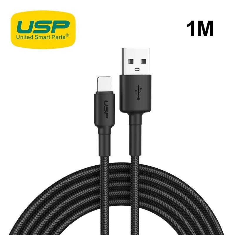 USP BoostUp Lightning to USB-A Cable (1M) Black - Quick Charge & Connect, 2.4A Rapid Charge, Nylon Weaving,Apple iPhone/iPad/MacBook, 2 Years Warranty - Leader Electronics