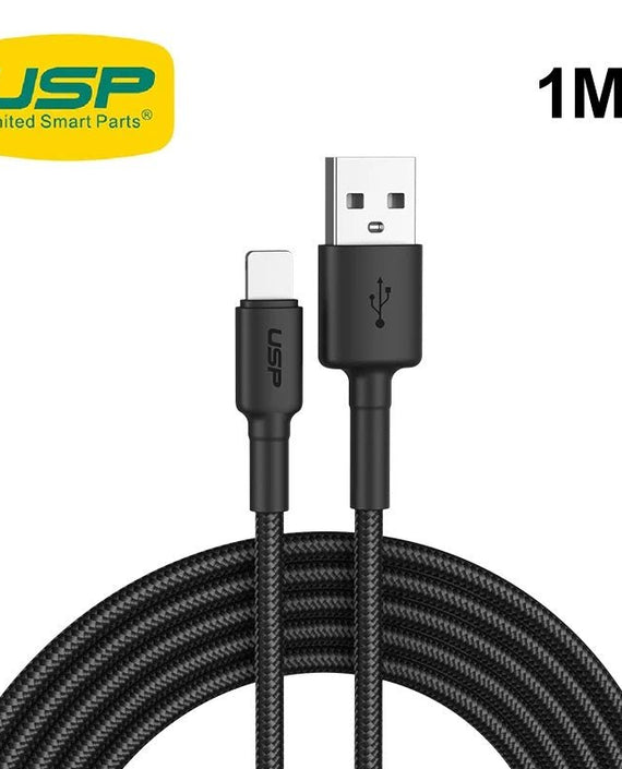 USP BoostUp Lightning to USB-A Cable (1M) Black - Quick Charge & Connect, 2.4A Rapid Charge,Durable & Reliable,Nylon Weaving,Apple iPhone/iPad/MacBook - Leader Electronics