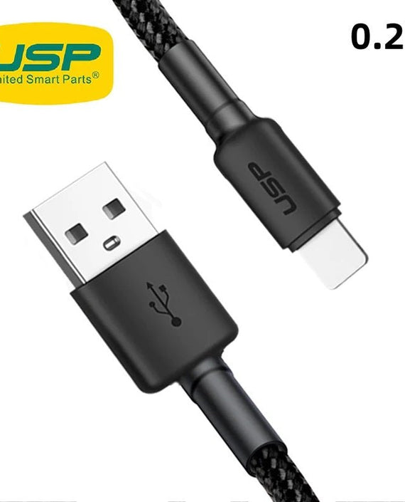 USP BoostUp Lightning to USB-A Cable (20cm) Black - Quick Charge & Connect, 2.4A Rapid Charge,Nylon Weaving,Apple iPhone/iPad/MacBook,2 Years Warranty - Leader Electronics