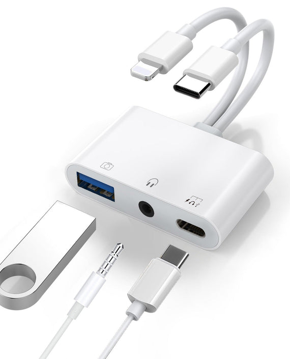 USP Lightning/USB-C to USB Adapter features a USB OTG Port, 3.5mm Headphone Jack & Fast-charging Port, 2 Years Warranty - Leader Electronics