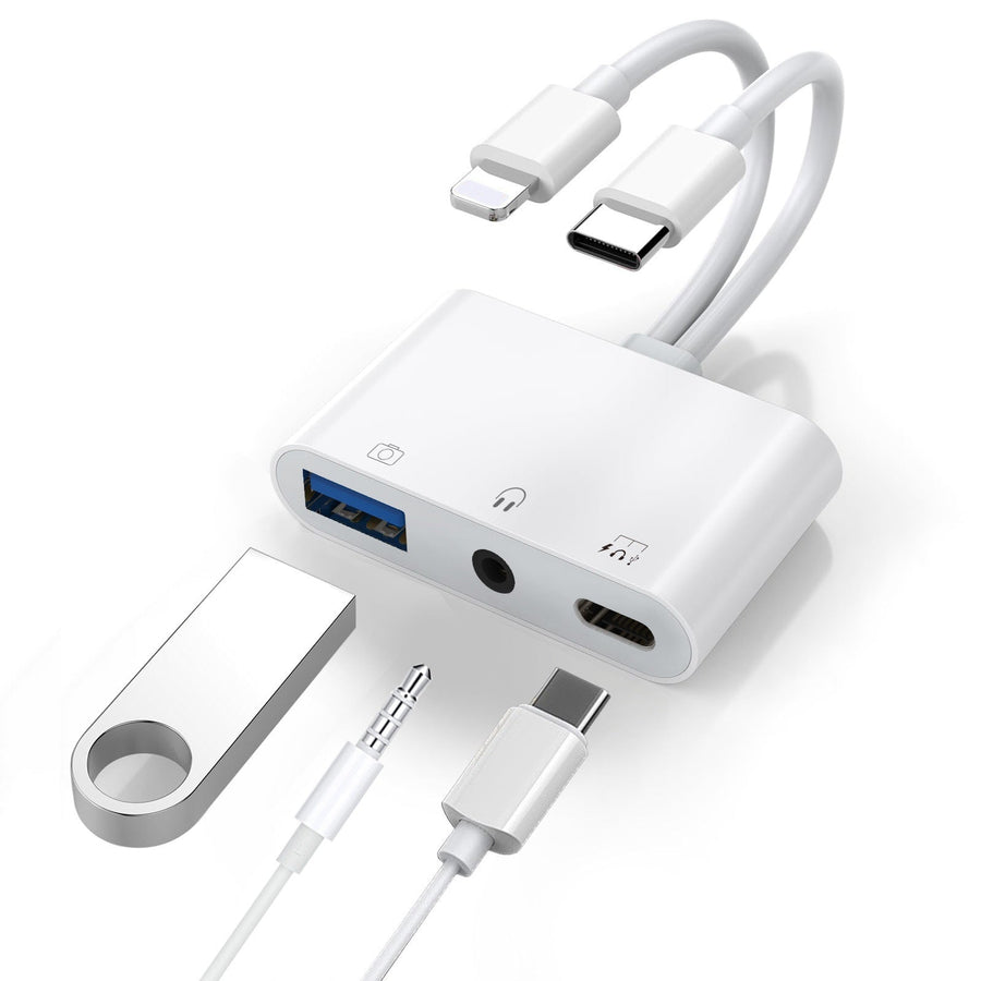 USP Lightning/USB-C to USB Adapter features a USB OTG Port, 3.5mm Headphone Jack & Fast-charging Port, 2 Years Warranty - Leader Electronics