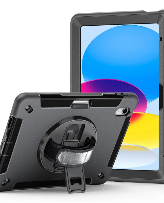 USP Rugged Apple iPad (11.0') 11th Gen (A16) / iPad 10th Gen (10.9') Case Black - Built-in-Kickstand, Adjustable Hand Strap, 3 Year Warranty - Leader Electronics