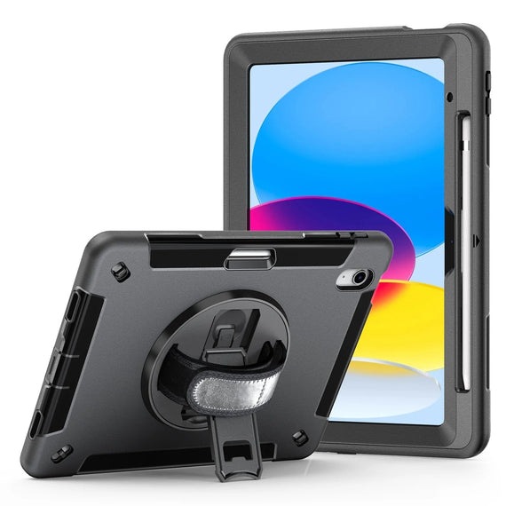 USP Rugged Apple iPad (11.0') 11th Gen (A16) / iPad 10th Gen (10.9') Case Black - Built-in-Kickstand, Adjustable Hand Strap, 3 Year Warranty - Leader Electronics