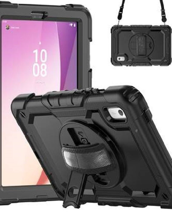 USP Rugged Lenovo Tab M9 (9') Case + Screen Protector Black - Built-in-Kickstand, Adjustable Hand Strap, Shoulder Strap, 3 Year Warranty - Leader Electronics