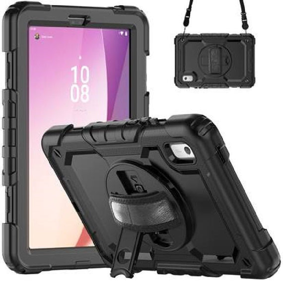 USP Rugged Lenovo Tab M9 (9') Case + Screen Protector Black - Built-in-Kickstand, Adjustable Hand Strap, Shoulder Strap, 3 Year Warranty - Leader Electronics