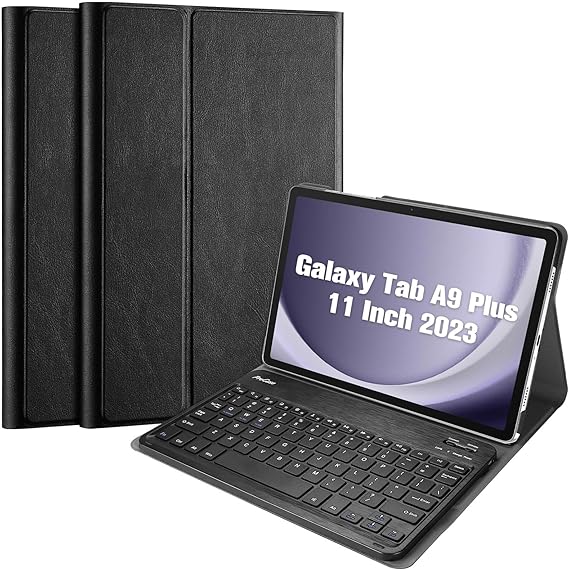 USP Samsung Galaxy Tab A9+ (11') Keyboard With Case Black - 3.0 ABS, Magnetic, PU Leather Covering, Front & Rear Facing Camera Holes - Leader Electronics