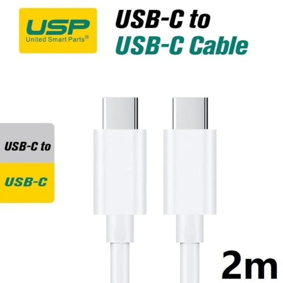 USP USB-C to USB-C Mini Cable (2M) - White, 3A (60W), Fast Charge, High Performance, Durable, 8K Bend, Samsung Galaxy,Apple iPhone,iPad,MacBook,Google - Leader Electronics