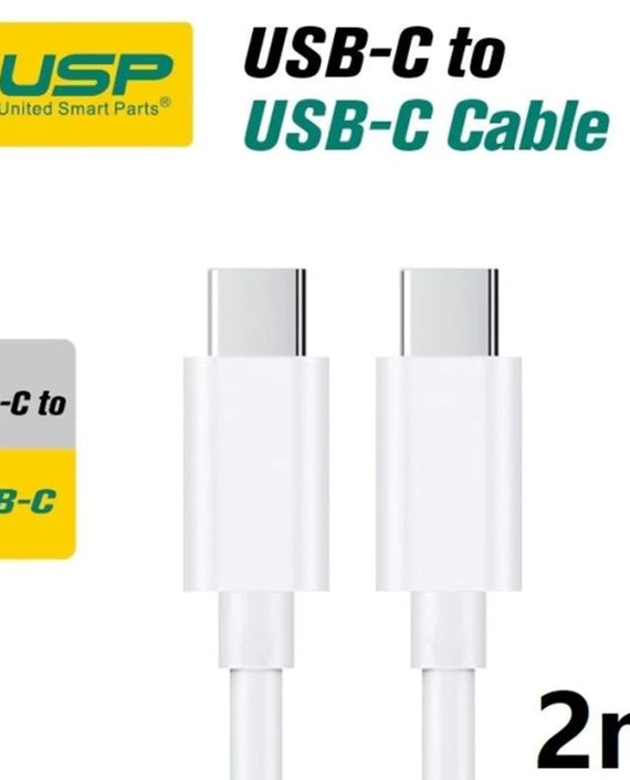 USP USB-C to USB-C Mini Cable (2M) - White, 3A (60W), Fast Charge, High Performance, Samsung Galaxy,Apple iPhone,iPad,MacBook,Google, 2 Years Warranty - Leader Electronics