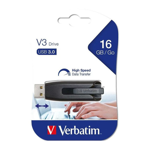 Verbatim 16GB V3 USB3.0 Grey Store'n'Go V3; Retractable USB Storage Drive Memory Stick - Leader Electronics