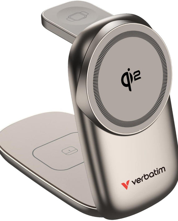 Verbatim 3 in 1 Wireless Docking Qi2 Certified, Magnetic Wireless Charging. 2.5W/5W/15W - Leader Electronics