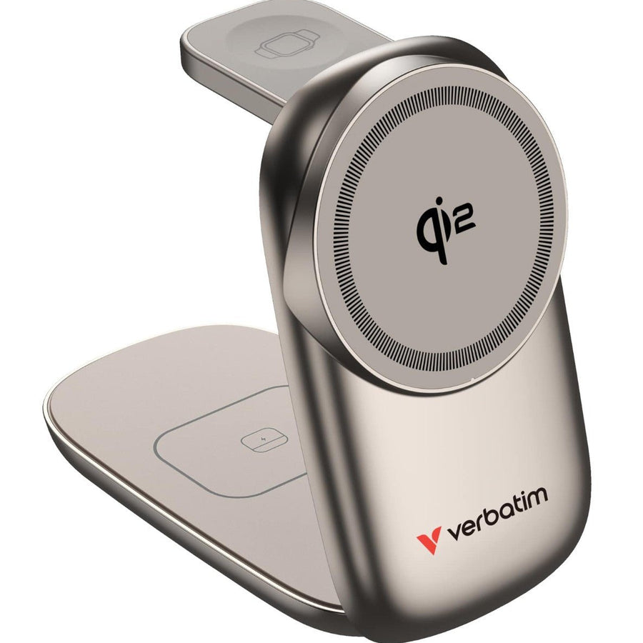Verbatim 3 in 1 Wireless Docking Qi2 Certified, Magnetic Wireless Charging. 2.5W/5W/15W - Leader Electronics