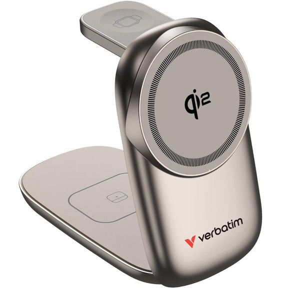 Verbatim 3 in 1 Wireless Docking Qi2 Certified, Magnetic Wireless Charging. 2.5W/5W/15W - Leader Electronics