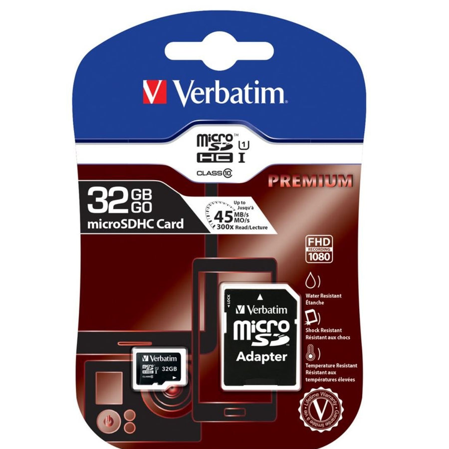 Verbatim 32GB MicroSD SDHC SDXC Class10 UHS-I Memory Card 45MB/s Read 10MB/s Write 300X Read Speed with standard SD adaptor - Leader Electronics