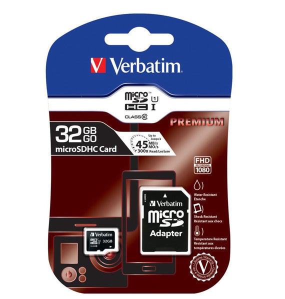 Verbatim 32GB MicroSD SDHC SDXC Class10 UHS-I Memory Card 45MB/s Read 10MB/s Write 300X Read Speed with standard SD adaptor - Leader Electronics
