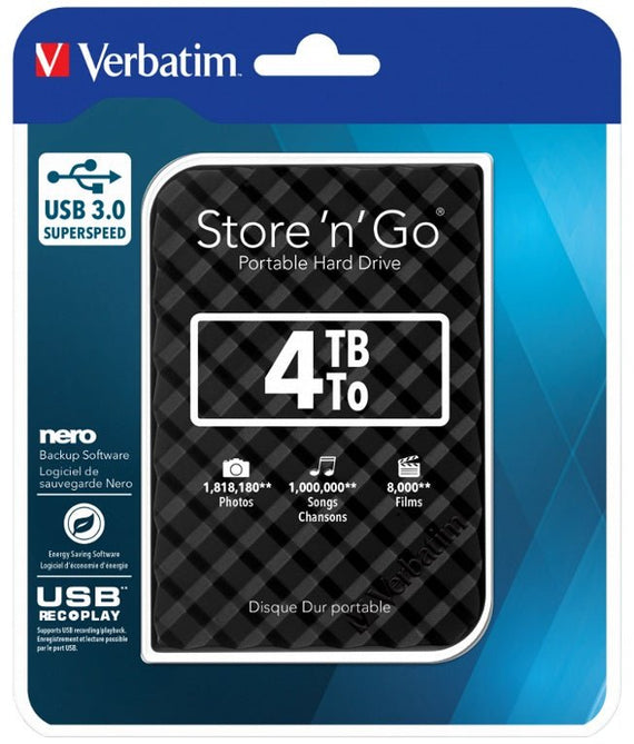 Verbatim 4TB 2.5' USB 3.0 Black Store'n'Go HDD Grid Design. - Leader Electronics