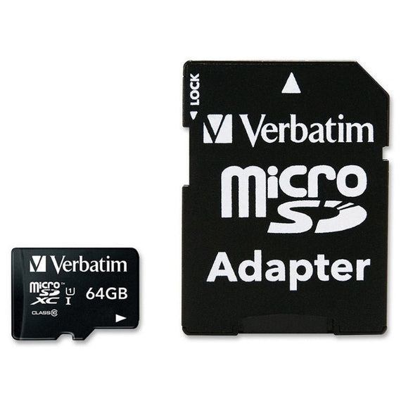 Verbatim 64GB Micro SDXC Card Class 10 UHS-I With Adaptor Up to 45MB/Sec 300X read speed - Leader Electronics