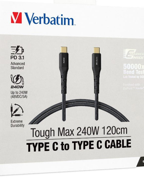 Verbatim Cable 240W USB-C to USB-C 120CM, PD 3.1 and QC 3.0 and 4.0 Premium Cable - Leader Electronics