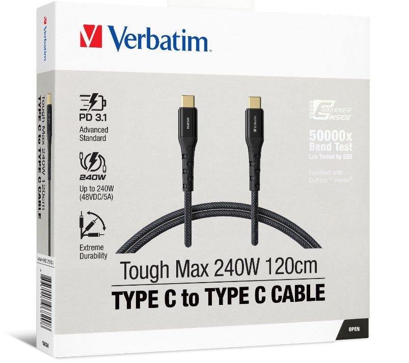 Verbatim Cable 240W USB-C to USB-C 120CM, PD 3.1 and QC 3.0 and 4.0 Premium Cable - Leader Electronics