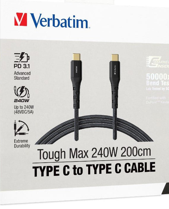 Verbatim Cable 240W USB-C to USB-C 200CM PD 3.1 and QC 3.0 and 4.0 Premium Cable - Leader Electronics