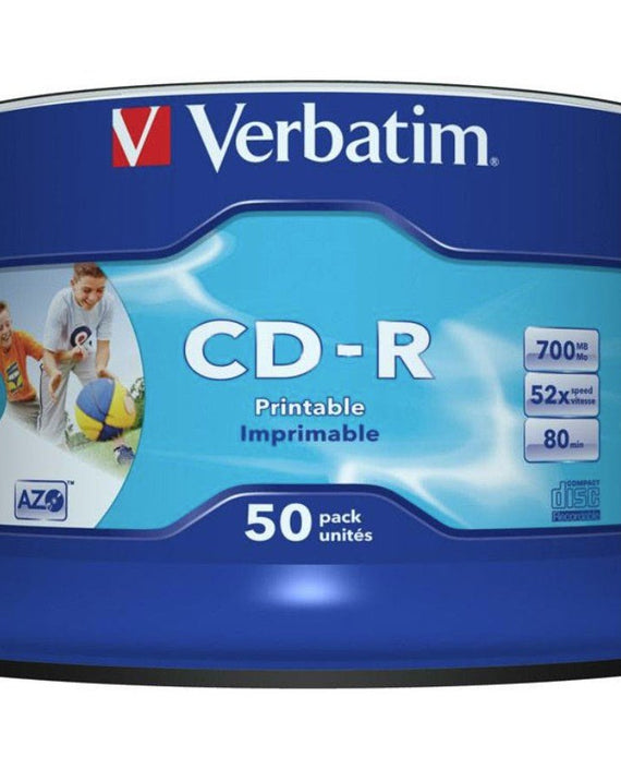 Verbatim CD-R 700MB 50Pk White InkJet 52x Superior ink absorption on high-resolution 5,760 DPI printers - Leader Electronics