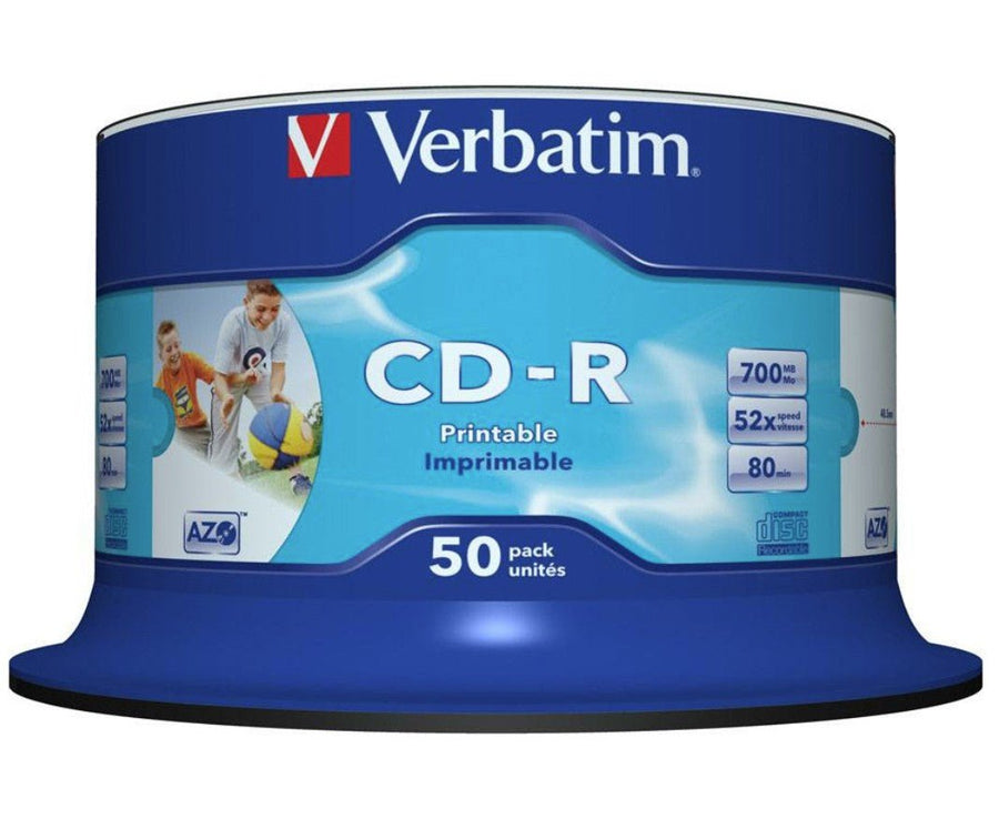 Verbatim CD-R 700MB 50Pk White InkJet 52x Superior ink absorption on high-resolution 5,760 DPI printers - Leader Electronics
