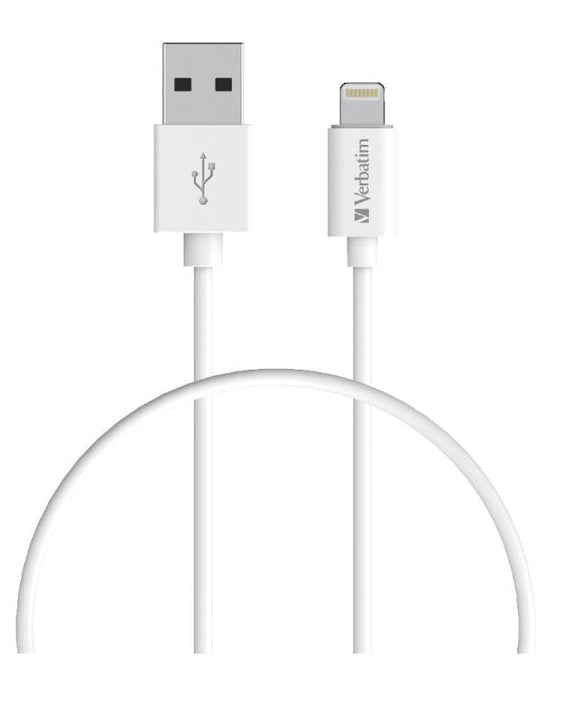 Verbatim Charge & Sync Lightning Cable 1m - White - Lightning to USB A (>66580) (LS) - Leader Electronics