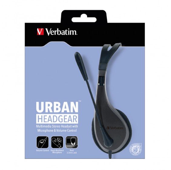 Verbatim Multimedia Headset with Microphone - 3.5mm Jack, Wide Frequency Stereo, 40mm Drivers, Comfortable Ergonomic Fit, Adjustable - Leader Electronics