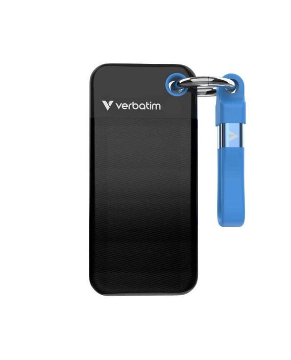 Verbatim Pocket SSD USB 3.2 Gen 2 2TB Black/Blue, Convenient keyring and cable holder keeps your cable neat and tangle-free Verbatim Pocke - Leader Electronics