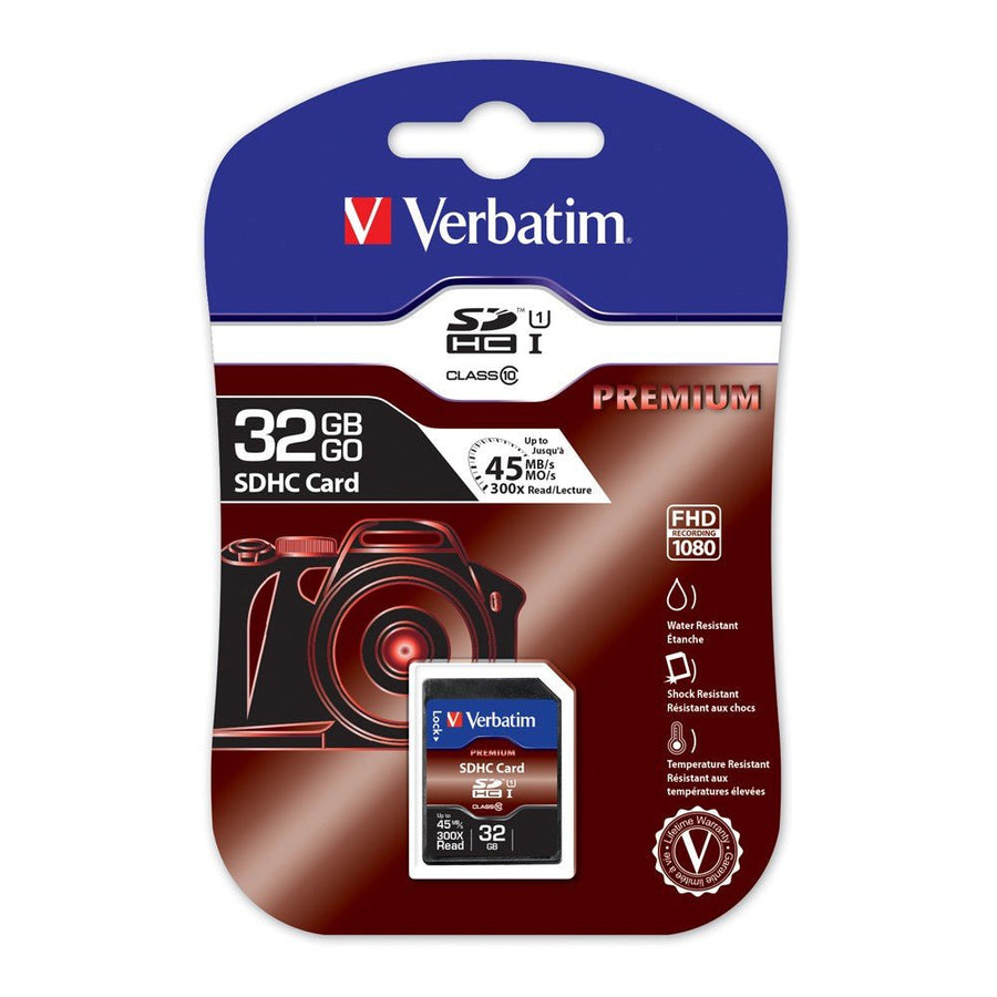 Verbatim SDHC 32GB (Class 10) Up to 45MB/Sec 300X read speed - Leader Electronics