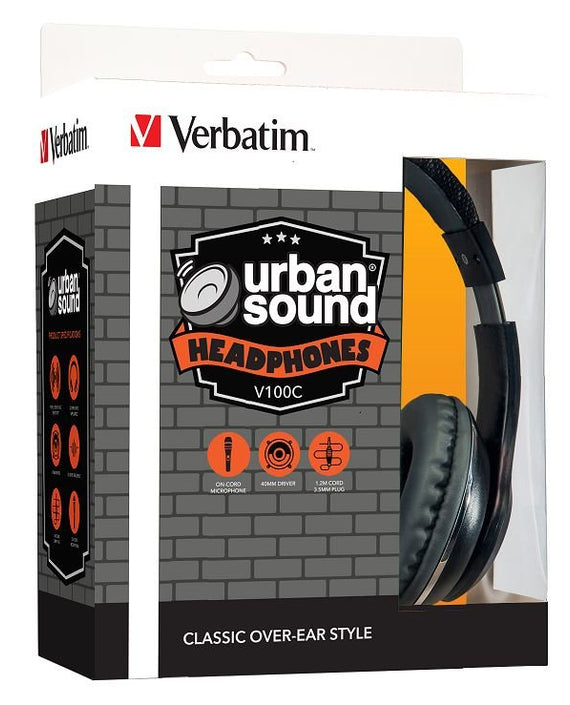 Verbatim Stereo Headphone 3.5mm - Black, Headphones Over-Ear Design, 1.2 Meter Cable Included, Great for Music on Smartphone, Laptop, Desktop - Leader Electronics