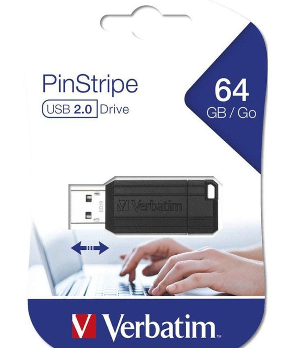Verbatim Store'n'Go Pinstripe USB Drive 64GB (Black) – Reliable, Durable, and Ultra Compact – Best Companion for Office 2 Years Limited Warranty - Leader Electronics