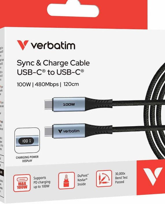 Verbatim Sync & Charge USB C to USB C 100W Display 120 cm - Leader Electronics