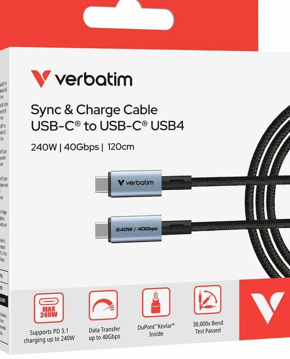 Verbatim Sync & Charge USB C to USB C 240W 40 Gbps120 cm - Leader Electronics