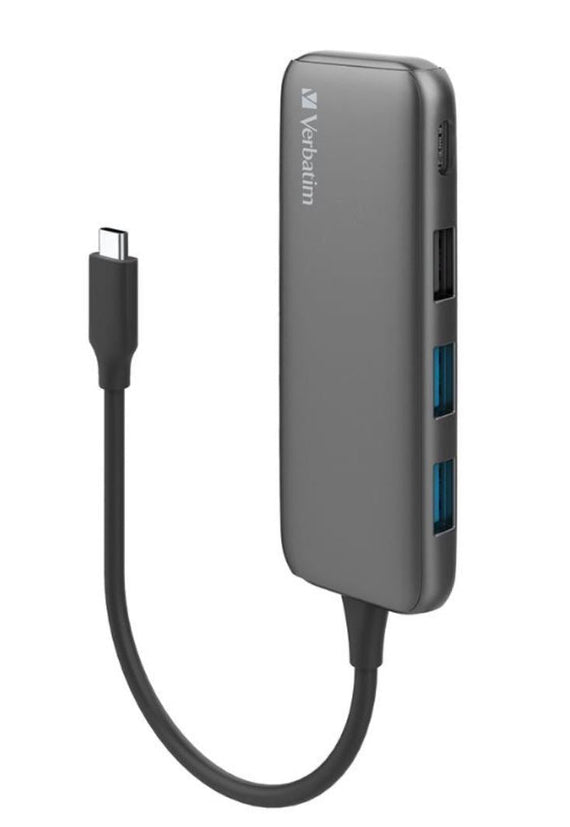 Verbatim USB-C Hub with 2 x USB-A 3.2 Gen 1 supports up to 5Gbps data transfer, 1 x USB-C supports up to 5Gbps data transfer - Space Grey - Leader Electronics