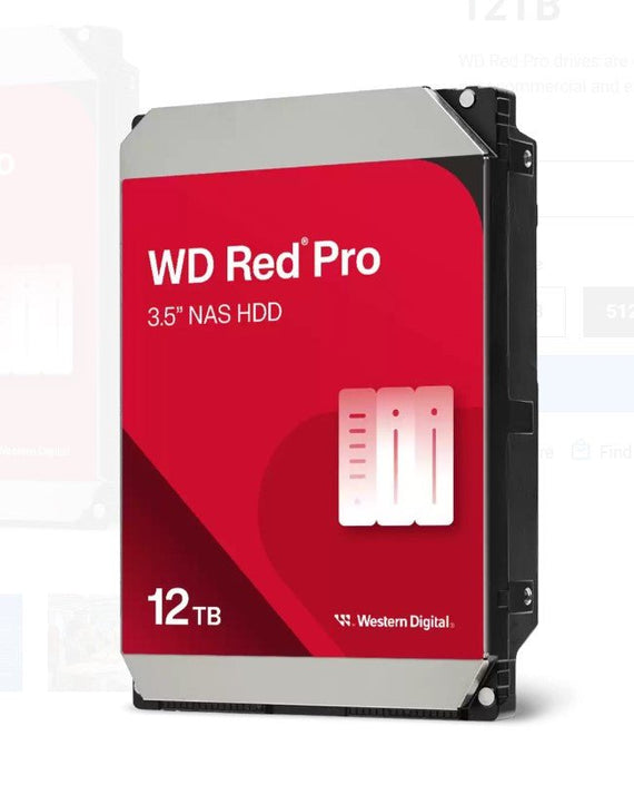 Western Digital WD Red Pro 12TB 3.5' NAS HDD SATA3 7200RPM 256MB Cache 24x7 300TBW ~24-bays NASware 3.0 CMR Tech 5yrs wty (replacement of WD121KFBX) - Leader Electronics