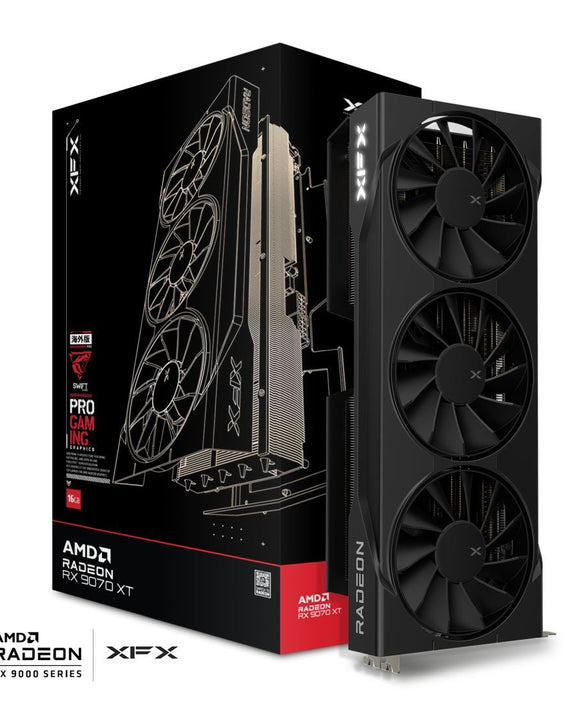 XFX Swift AMD Radeon RX 9070XT Triple fan Gaming Edition with 16GB GDDR6 HDMI 3xDP, AMD RDNA™ 4 (RX-97TSWF3B9) - Leader Electronics
