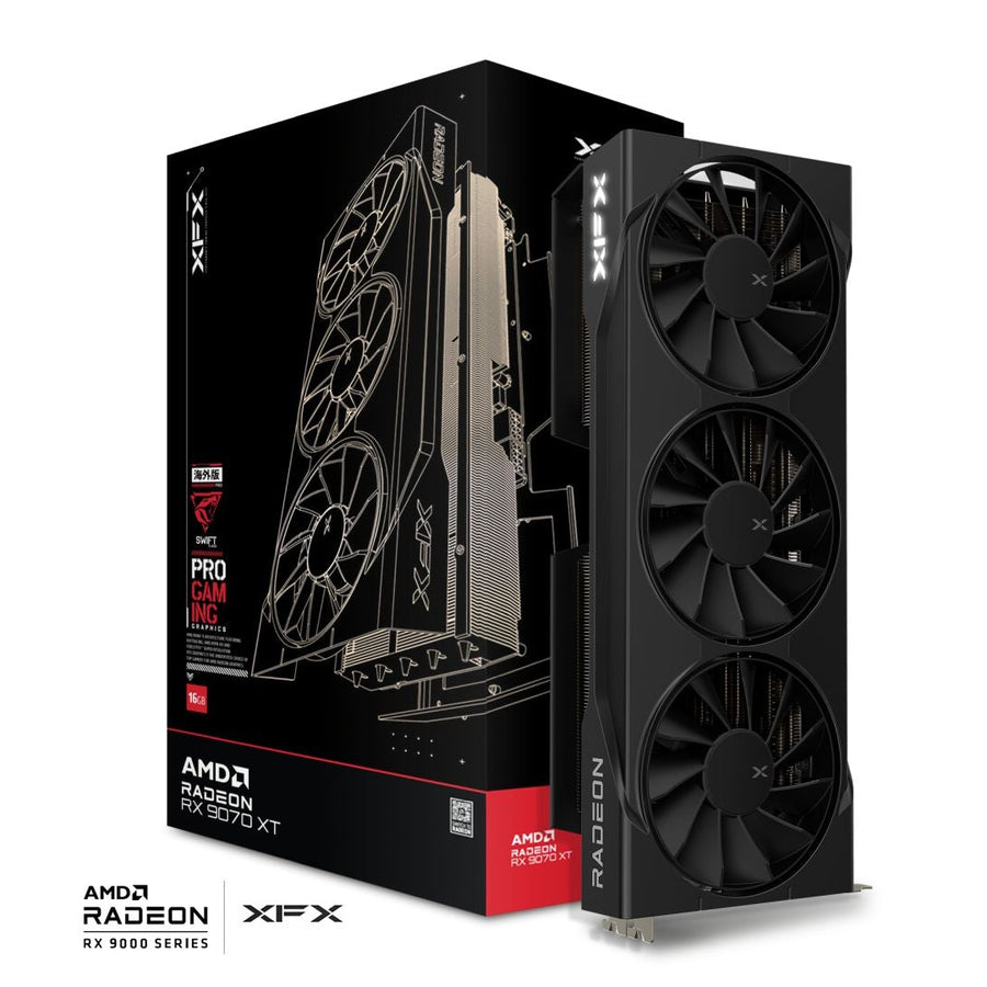XFX Swift AMD Radeon RX 9070XT Triple fan Gaming Edition with 16GB GDDR6 HDMI 3xDP, AMD RDNA™ 4 (RX-97TSWF3B9) - Leader Electronics