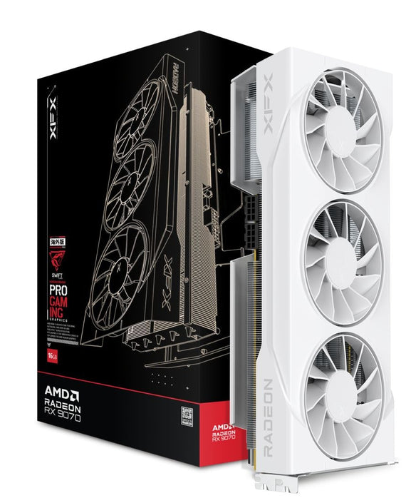 XFX Swift AMD Radeon RX 9070XT White Triple fan Gaming Edition with 16GB GDDR6 HDMI 3xDP, AMD RDNA™ 4 (RX-97TSWF3W9) - Leader Electronics