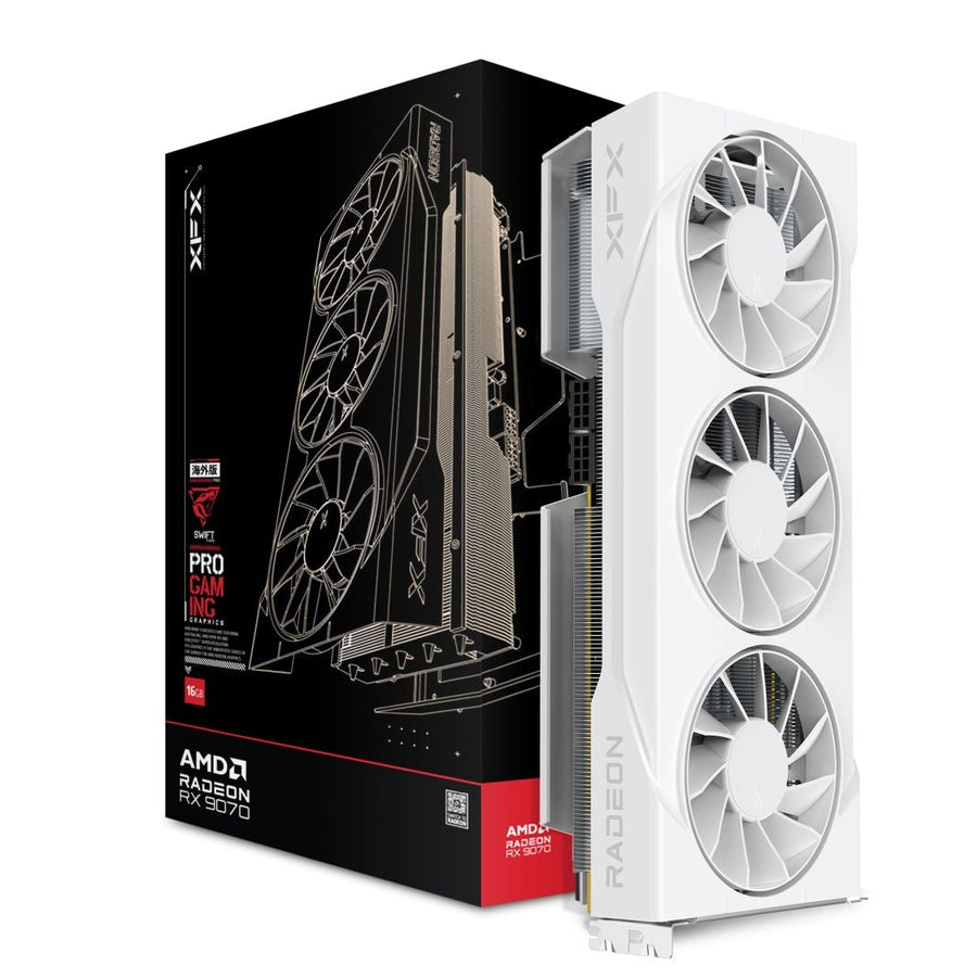 XFX Swift AMD Radeon RX 9070XT White Triple fan Gaming Edition with 16GB GDDR6 HDMI 3xDP, AMD RDNA™ 4 (RX-97TSWF3W9) - Leader Electronics