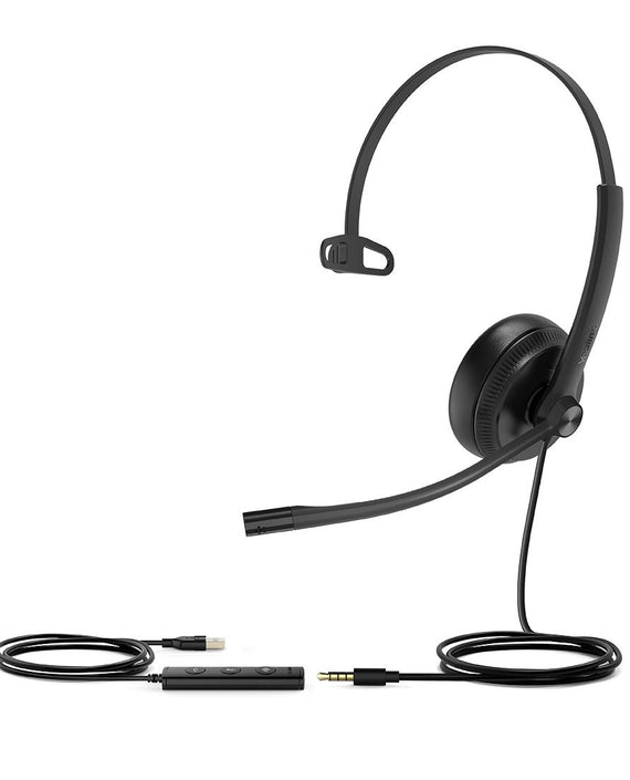 Yealink UH34 Special Edition Mono UC USB Headset, USB-A 3.5mm, Audio Clarity, Noise Cancelling Microphone, Leather Ear Cushions, YHC20 Controller - Leader Electronics
