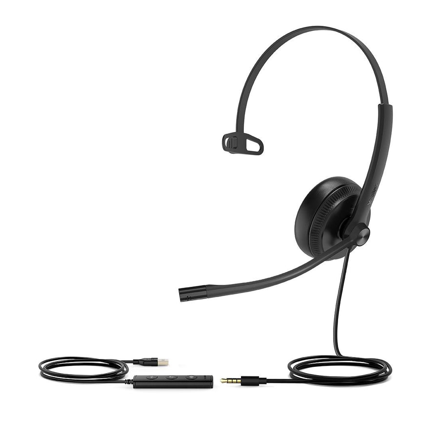 Yealink UH34 Special Edition Mono UC USB Headset, USB-A 3.5mm, Audio Clarity, Noise Cancelling Microphone, Leather Ear Cushions, YHC20 Controller - Leader Electronics