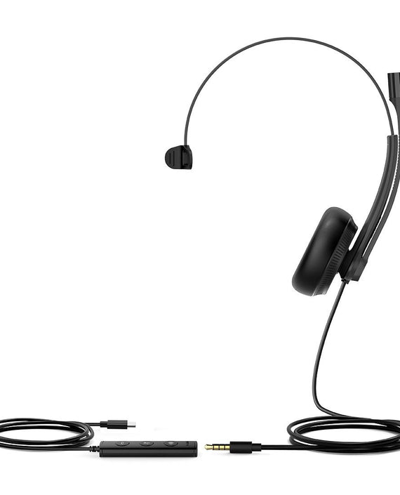 Yealink UH34 Special Edition Mono UC USB Headset, USB-C 3.5mm, Audio Clarity, Noise Cancelling Microphone, Leather Ear Cushions, YHC20 Controller - Leader Electronics