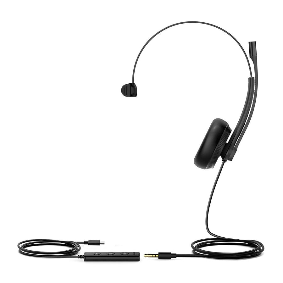 Yealink UH34 Special Edition Mono UC USB Headset, USB-C 3.5mm, Audio Clarity, Noise Cancelling Microphone, Leather Ear Cushions, YHC20 Controller - Leader Electronics