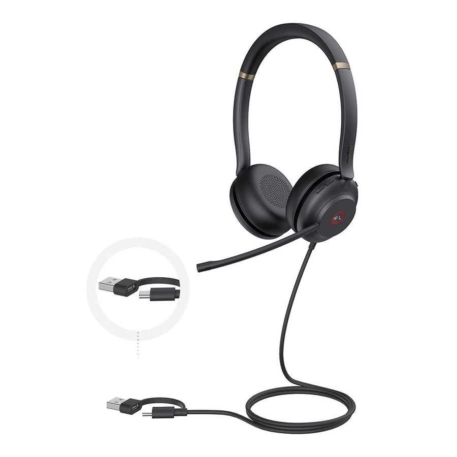 Yealink UH37 Dual MicrosoftTeams Certified USB Wired Headset USB-C/A PROFESSIONAL USB HEADSET Dual Noise-Cancelling, USB-C to USB-A adapter - Leader Electronics