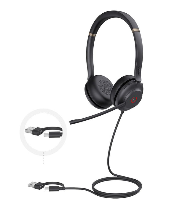 Yealink UH37 Dual USB-C/A USB Wired Headset, UC Dual, USB-C/A, 35mm Speakers, Stereo, HD Audio, 2Mic Noise Killer, Microsoft Teams & UC Certified - Leader Electronics