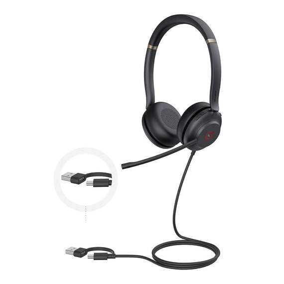 Yealink UH37 Dual USB-C/A USB Wired Headset, UC Dual, USB-C/A, 35mm Speakers, Stereo, HD Audio, 2Mic Noise Killer, Microsoft Teams & UC Certified - Leader Electronics