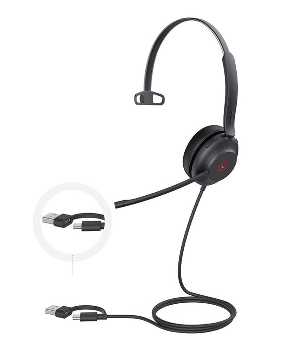 Yealink UH37 Mono USB Wired Headset, UC, USB-C/A, 35mm Speaker, Busylight, Leather Ear Cushion,HD Audio, 2Mic Noise Killer, Microsoft Teams & UC - Leader Electronics