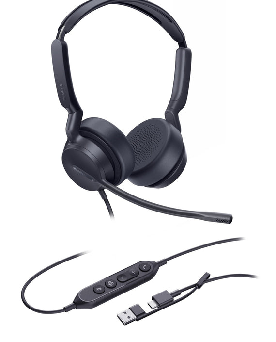 Yealink UH42 Dual Teams USB-C/A Microsoft Certified Teams USB Wired Headset, Noise-Canceling Microphone, Leather Ear Cushions Controller Teams button - Leader Electronics